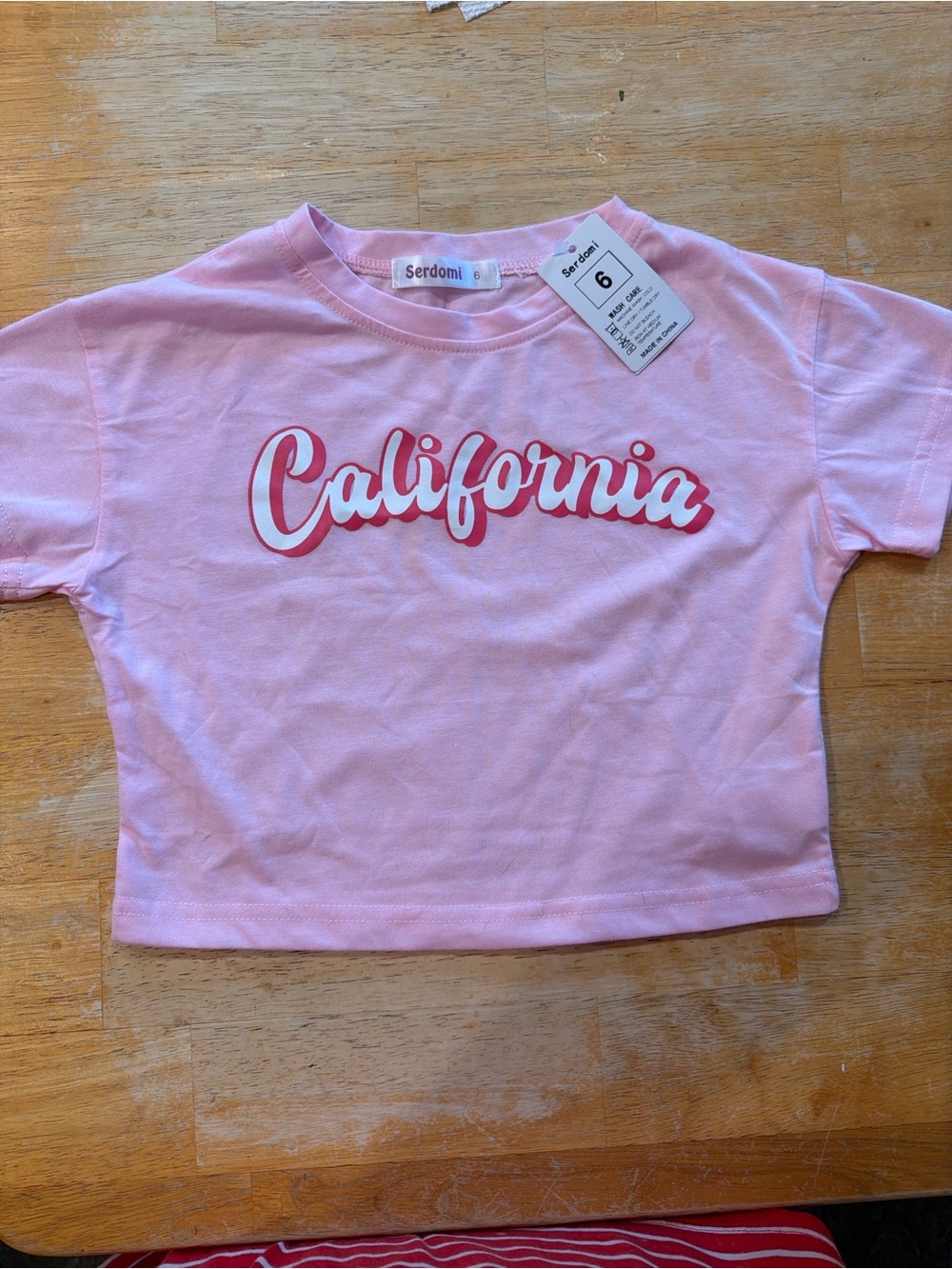 Serdomi Girls Pink California Graphic Crop Top Tee Size 6 NWT
